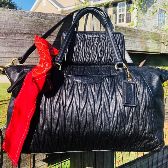 Coach Handbags - Coach Black Leather Vine Gathered Bag & Wallet Set